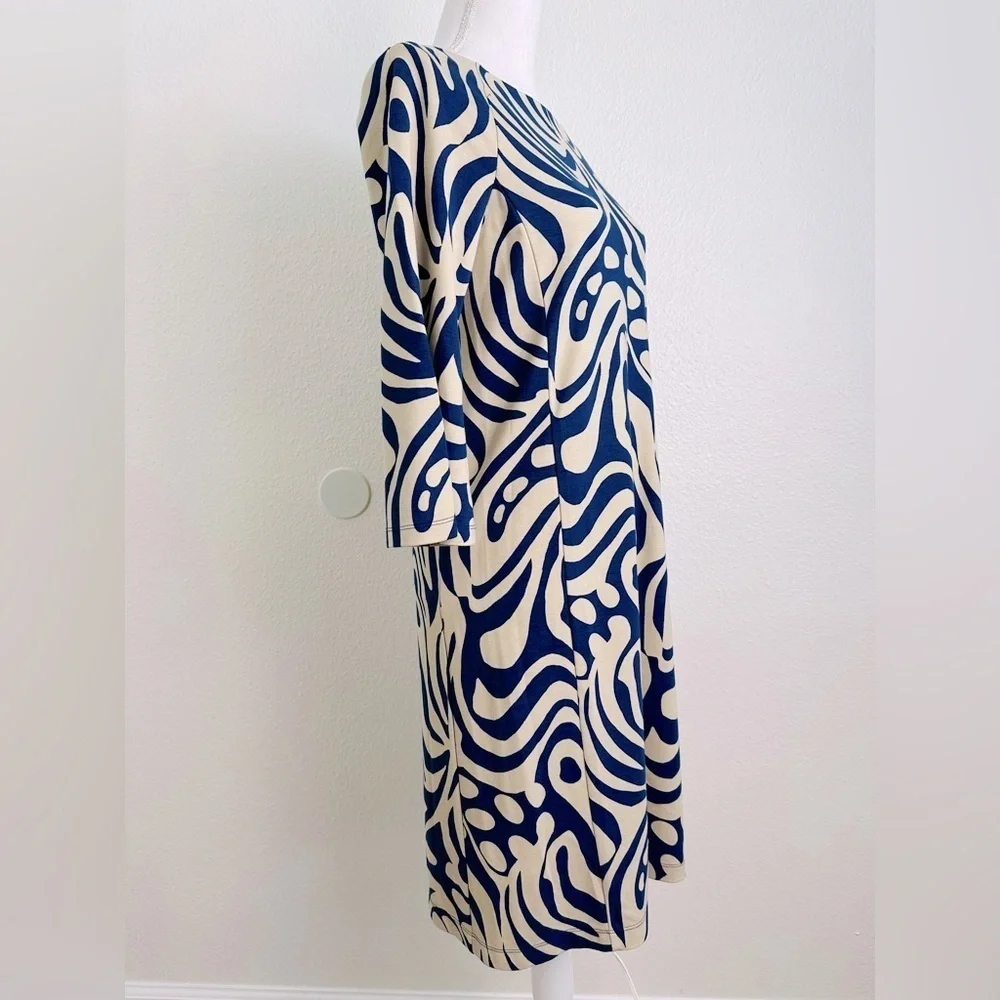 J McLaughlin Campbell Dress in Beige/Navy Puddle Print Size Small